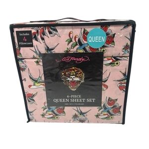 Ed Hardy Pink Queen Sheet Set Birds Hearts